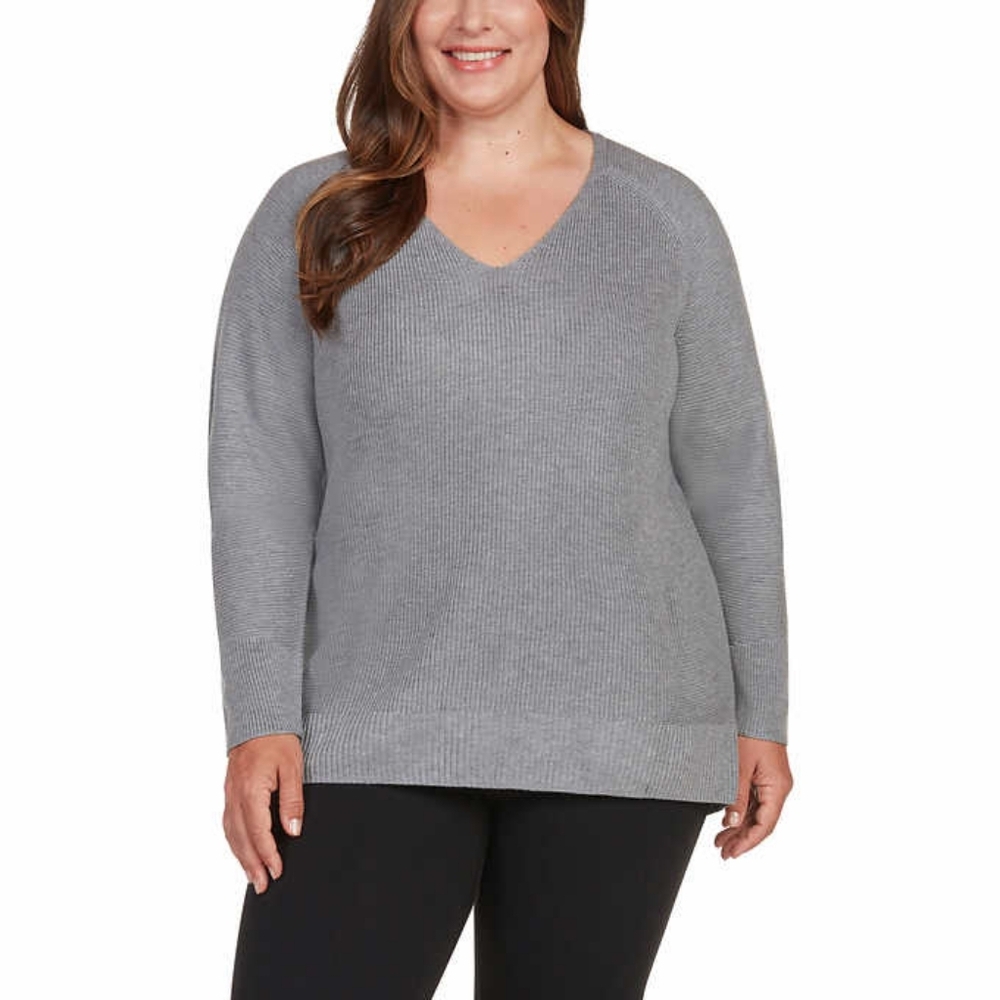 Matty M Ladies' Ribbed V-Neck Sweater - Picture 3 of 4
